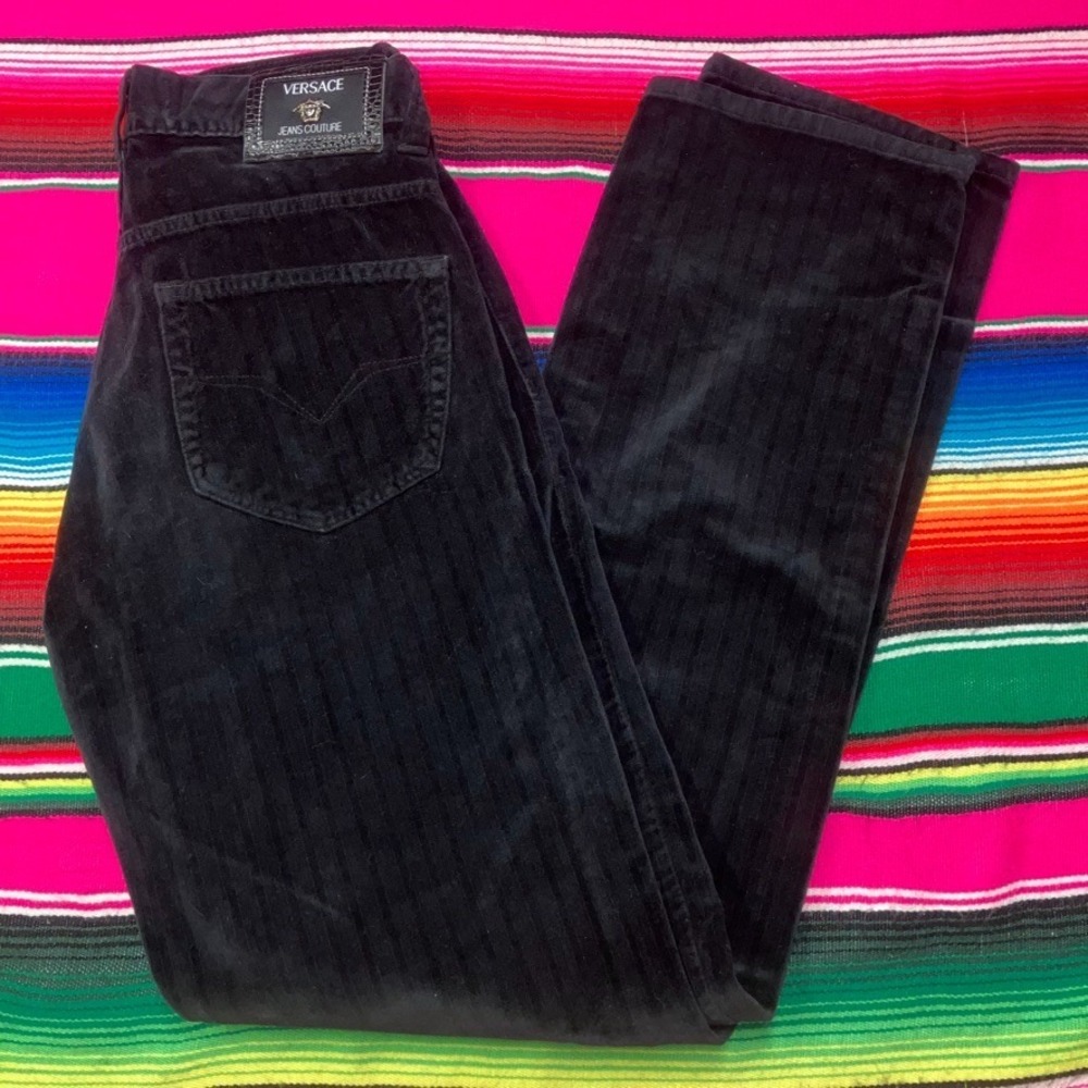 Versace Jeans Couture Mens Jeans (Fit 27x33) Black Velour Cotton Slim Leg Button